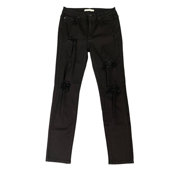 Kancan Destroyed Skinny Jeans Womens 11/29 Black Denim High Rise Distressed Pant - Picture 1 of 13
